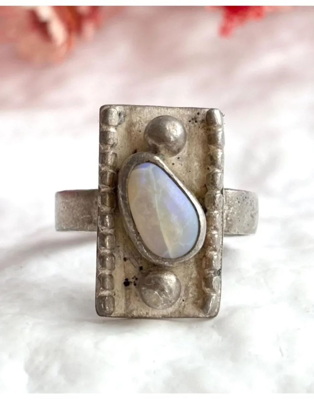 Modernist Geometric Opal Freeform Sterling Silver 925 Vintage Ring - sz 5.75